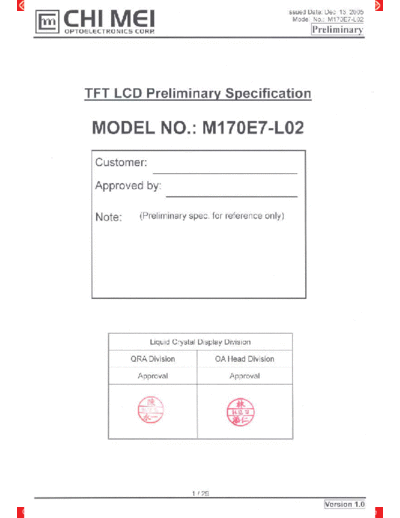 . Various Panel CMO M170E7-L02 0 [DS]  . Various LCD Panels Panel_CMO_M170E7-L02_0_[DS].pdf