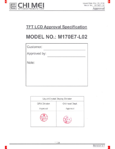 . Various Panel CMO M170E7-L02 1 [DS]  . Various LCD Panels Panel_CMO_M170E7-L02_1_[DS].pdf