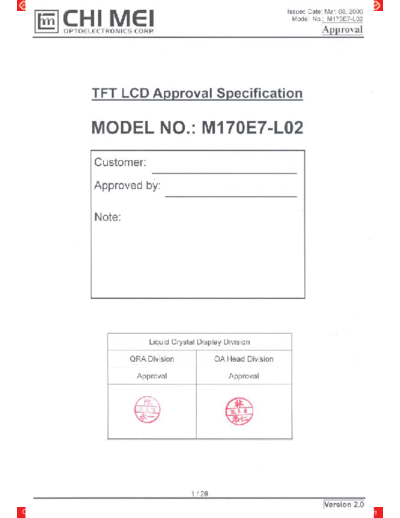 . Various Panel CMO M170E7-L02 2 [DS]  . Various LCD Panels Panel_CMO_M170E7-L02_2_[DS].pdf