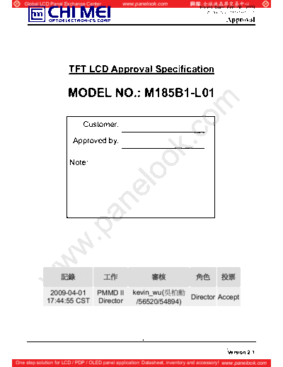 . Various Panel CMO M185B1-L01 0 [DS]  . Various LCD Panels Panel_CMO_M185B1-L01_0_[DS].pdf