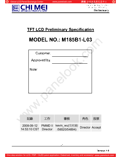 . Various Panel CMO M185B1-L03 0 [DS]  . Various LCD Panels Panel_CMO_M185B1-L03_0_[DS].pdf