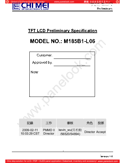 . Various Panel CMO M185B1-L06 0 [DS]  . Various LCD Panels Panel_CMO_M185B1-L06_0_[DS].pdf