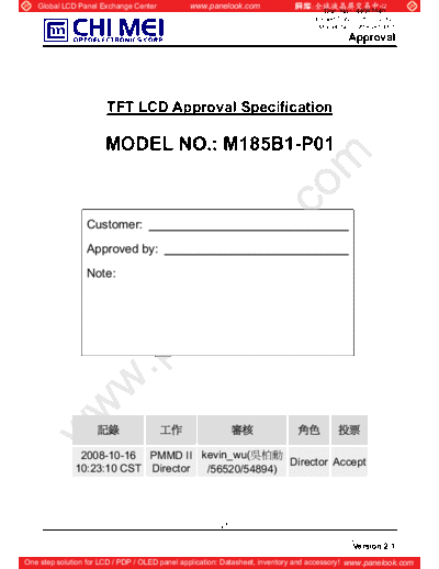 . Various Panel CMO M185B1-P01 0 [DS]  . Various LCD Panels Panel_CMO_M185B1-P01_0_[DS].pdf