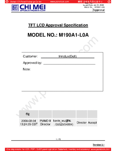 . Various Panel CMO M190A1-L0A 1 [DS]  . Various LCD Panels Panel_CMO_M190A1-L0A_1_[DS].pdf