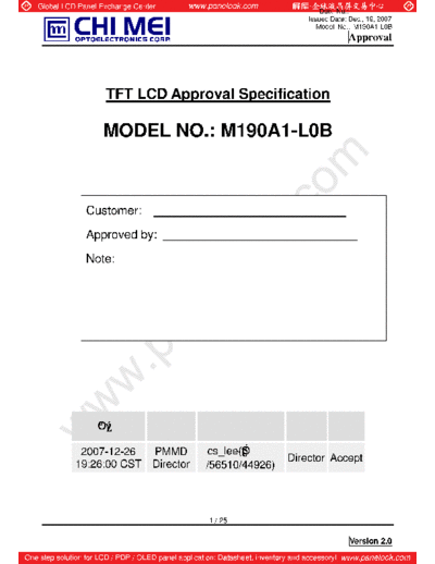 . Various Panel CMO M190A1-L0B 0 [DS]  . Various LCD Panels Panel_CMO_M190A1-L0B_0_[DS].pdf