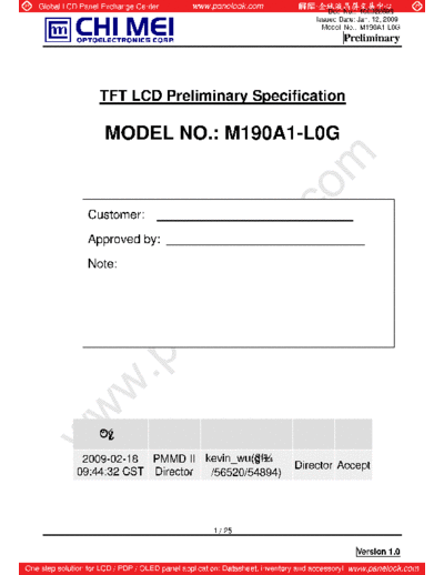 . Various Panel CMO M190A1-L0G 1 [DS]  . Various LCD Panels Panel_CMO_M190A1-L0G_1_[DS].pdf