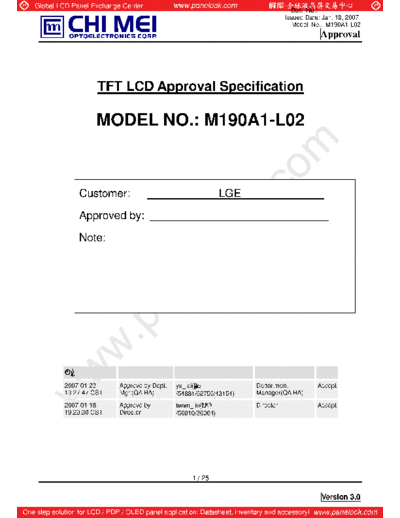 . Various Panel CMO M190A1-L02 3 [DS]  . Various LCD Panels Panel_CMO_M190A1-L02_3_[DS].pdf