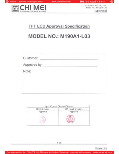 . Various Panel CMO M190A1-L03 0 [DS]  . Various LCD Panels Panel_CMO_M190A1-L03_0_[DS].pdf