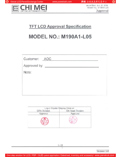 . Various Panel CMO M190A1-L05 0 [DS]  . Various LCD Panels Panel_CMO_M190A1-L05_0_[DS].pdf