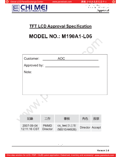 . Various Panel CMO M190A1-L06 1 [DS]  . Various LCD Panels Panel_CMO_M190A1-L06_1_[DS].pdf