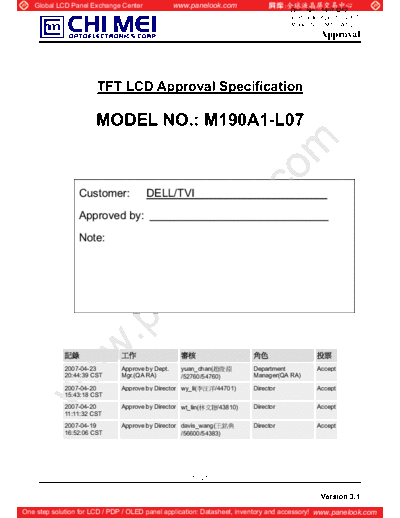 . Various Panel CMO M190A1-L07 3 [DS]  . Various LCD Panels Panel_CMO_M190A1-L07_3_[DS].pdf