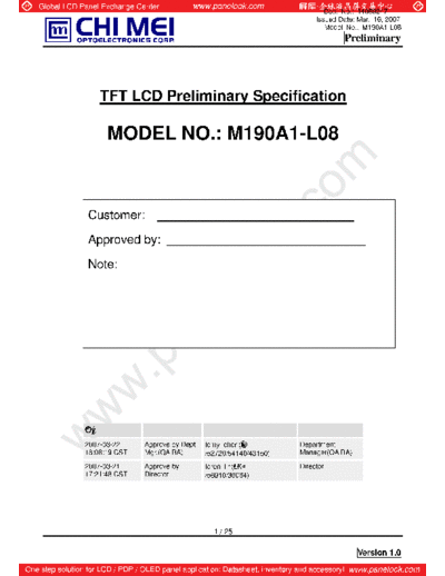 . Various Panel CMO M190A1-L08 1 [DS]  . Various LCD Panels Panel_CMO_M190A1-L08_1_[DS].pdf