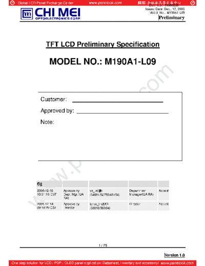 . Various Panel CMO M190A1-L09 0 [DS]  . Various LCD Panels Panel_CMO_M190A1-L09_0_[DS].pdf