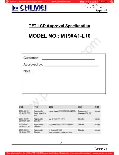 . Various Panel CMO M190A1-L10 0 [DS]  . Various LCD Panels Panel_CMO_M190A1-L10_0_[DS].pdf