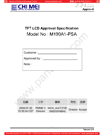 . Various Panel CMO M190A1-PSA 0 [DS]  . Various LCD Panels Panel_CMO_M190A1-PSA_0_[DS].pdf