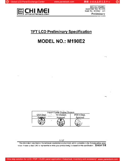 . Various Panel CMO M190E2-L01 0 [DS]  . Various LCD Panels Panel_CMO_M190E2-L01_0_[DS].pdf