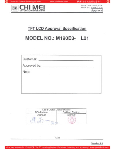 . Various Panel CMO M190E3-L01 1 [DS]  . Various LCD Panels Panel_CMO_M190E3-L01_1_[DS].pdf