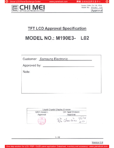 . Various Panel CMO M190E3-L02 0 [DS]  . Various LCD Panels Panel_CMO_M190E3-L02_0_[DS].pdf