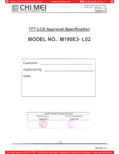 . Various Panel CMO M190E3-L02 1 [DS]  . Various LCD Panels Panel_CMO_M190E3-L02_1_[DS].pdf
