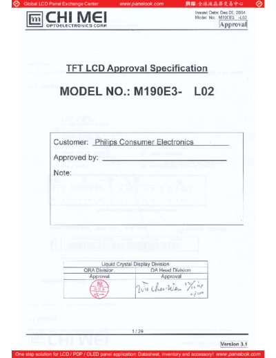 . Various Panel CMO M190E3-L02 2 [DS]  . Various LCD Panels Panel_CMO_M190E3-L02_2_[DS].pdf