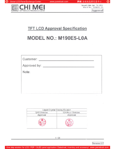 . Various Panel CMO M190E5-L0A 1 [DS]  . Various LCD Panels Panel_CMO_M190E5-L0A_1_[DS].pdf