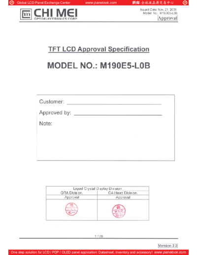 . Various Panel CMO M190E5-L0B 0 [DS]  . Various LCD Panels Panel_CMO_M190E5-L0B_0_[DS].pdf