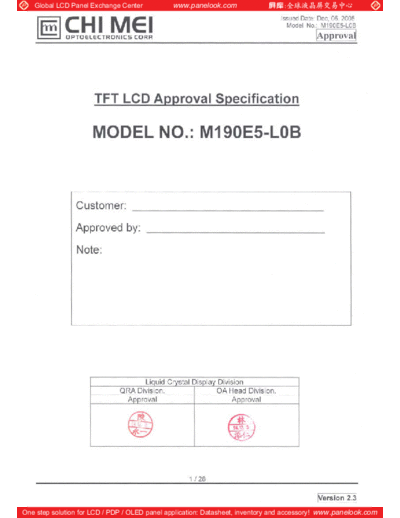 . Various Panel CMO M190E5-L0B 1 [DS]  . Various LCD Panels Panel_CMO_M190E5-L0B_1_[DS].pdf
