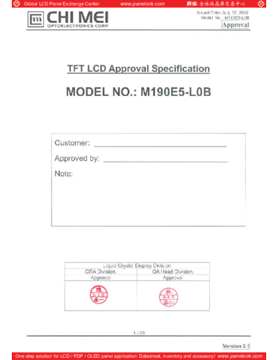. Various Panel CMO M190E5-L0B 2 [DS]  . Various LCD Panels Panel_CMO_M190E5-L0B_2_[DS].pdf