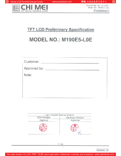 . Various Panel CMO M190E5-L0E 0 [DS]  . Various LCD Panels Panel_CMO_M190E5-L0E_0_[DS].pdf