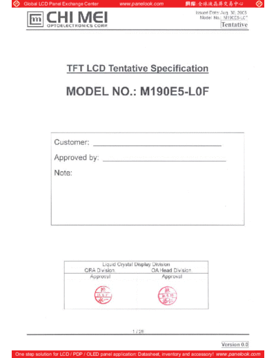 . Various Panel CMO M190E5-L0F 1 [DS]  . Various LCD Panels Panel_CMO_M190E5-L0F_1_[DS].pdf