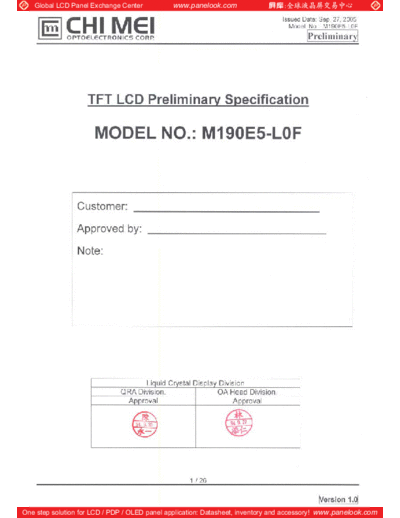 . Various Panel CMO M190E5-L0F 2 [DS]  . Various LCD Panels Panel_CMO_M190E5-L0F_2_[DS].pdf