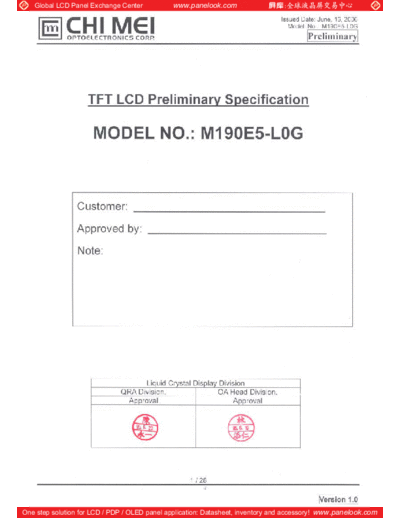 . Various Panel CMO M190E5-L0G 0 [DS]  . Various LCD Panels Panel_CMO_M190E5-L0G_0_[DS].pdf