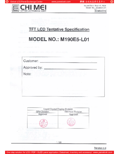 . Various Panel CMO M190E5-L01 0 [DS]  . Various LCD Panels Panel_CMO_M190E5-L01_0_[DS].pdf
