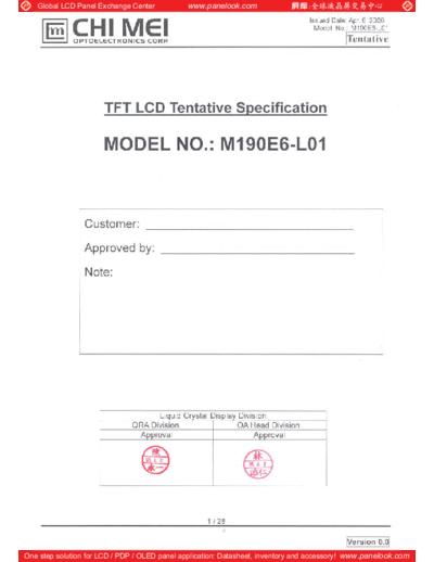 . Various Panel CMO M190E6-L01 0 [DS]  . Various LCD Panels Panel_CMO_M190E6-L01_0_[DS].pdf