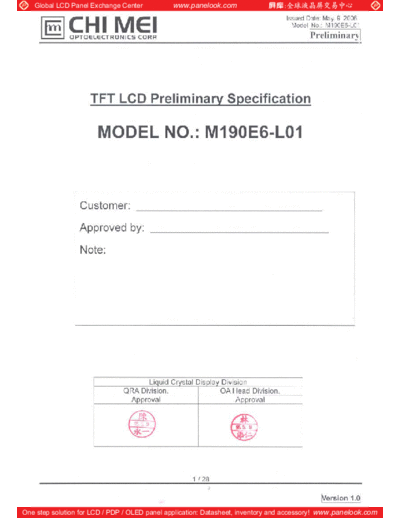 . Various Panel CMO M190E6-L01 1 [DS]  . Various LCD Panels Panel_CMO_M190E6-L01_1_[DS].pdf