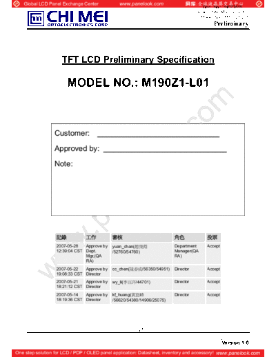 . Various Panel CMO M190Z1-L01 1 [DS]  . Various LCD Panels Panel_CMO_M190Z1-L01_1_[DS].pdf