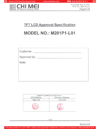 . Various Panel CMO M201P1-L01 0 [DS]  . Various LCD Panels Panel_CMO_M201P1-L01_0_[DS].pdf