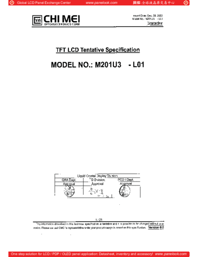 . Various Panel CMO M201U3-L01 0 [DS]  . Various LCD Panels Panel_CMO_M201U3-L01_0_[DS].pdf