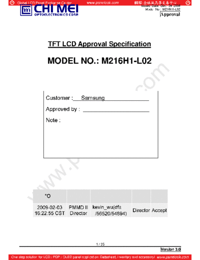 . Various Panel CMO M216H1-L02 0 [DS]  . Various LCD Panels Panel_CMO_M216H1-L02_0_[DS].pdf
