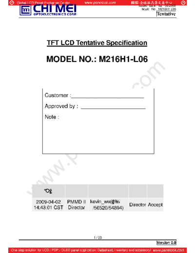 . Various Panel CMO M216H1-L06 0 [DS]  . Various LCD Panels Panel_CMO_M216H1-L06_0_[DS].pdf