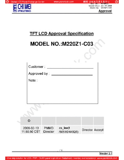 . Various Panel CMO M220Z1-C03 1 [DS]  . Various LCD Panels Panel_CMO_M220Z1-C03_1_[DS].pdf