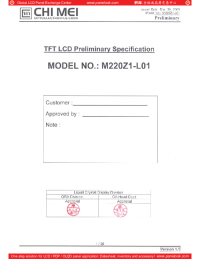 . Various Panel CMO M220Z1-L01 1 [DS]  . Various LCD Panels Panel_CMO_M220Z1-L01_1_[DS].pdf