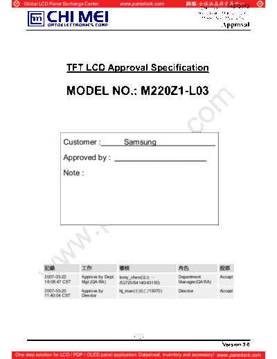 . Various Panel CMO M220Z1-L03 1 [DS]  . Various LCD Panels Panel_CMO_M220Z1-L03_1_[DS].pdf