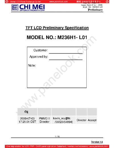 . Various Panel CMO M236H1-L01 0 [DS]  . Various LCD Panels Panel_CMO_M236H1-L01_0_[DS].pdf