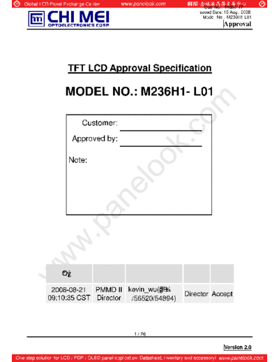. Various Panel CMO M236H1-L01 1 [DS]  . Various LCD Panels Panel_CMO_M236H1-L01_1_[DS].pdf