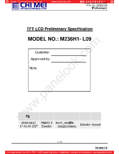 . Various Panel CMO M236H1-L09 0 [DS]  . Various LCD Panels Panel_CMO_M236H1-L09_0_[DS].pdf