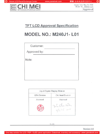 . Various Panel CMO M240J1-L01 0 [DS]  . Various LCD Panels Panel_CMO_M240J1-L01_0_[DS].pdf