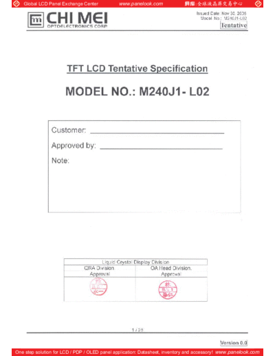 . Various Panel CMO M240J1-L02 0 [DS]  . Various LCD Panels Panel_CMO_M240J1-L02_0_[DS].pdf