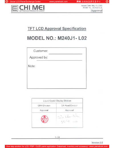 . Various Panel CMO M240J1-L02 1 [DS]  . Various LCD Panels Panel_CMO_M240J1-L02_1_[DS].pdf