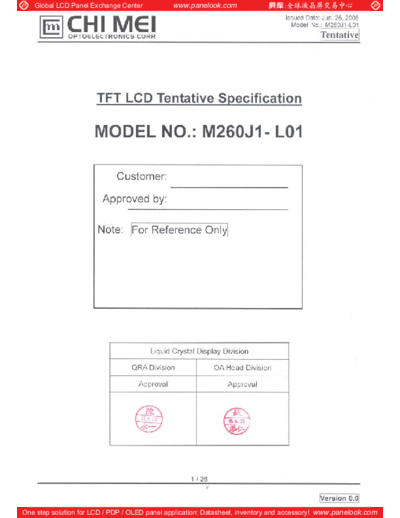 . Various Panel CMO M260J1-L01 0 [DS]  . Various LCD Panels Panel_CMO_M260J1-L01_0_[DS].pdf